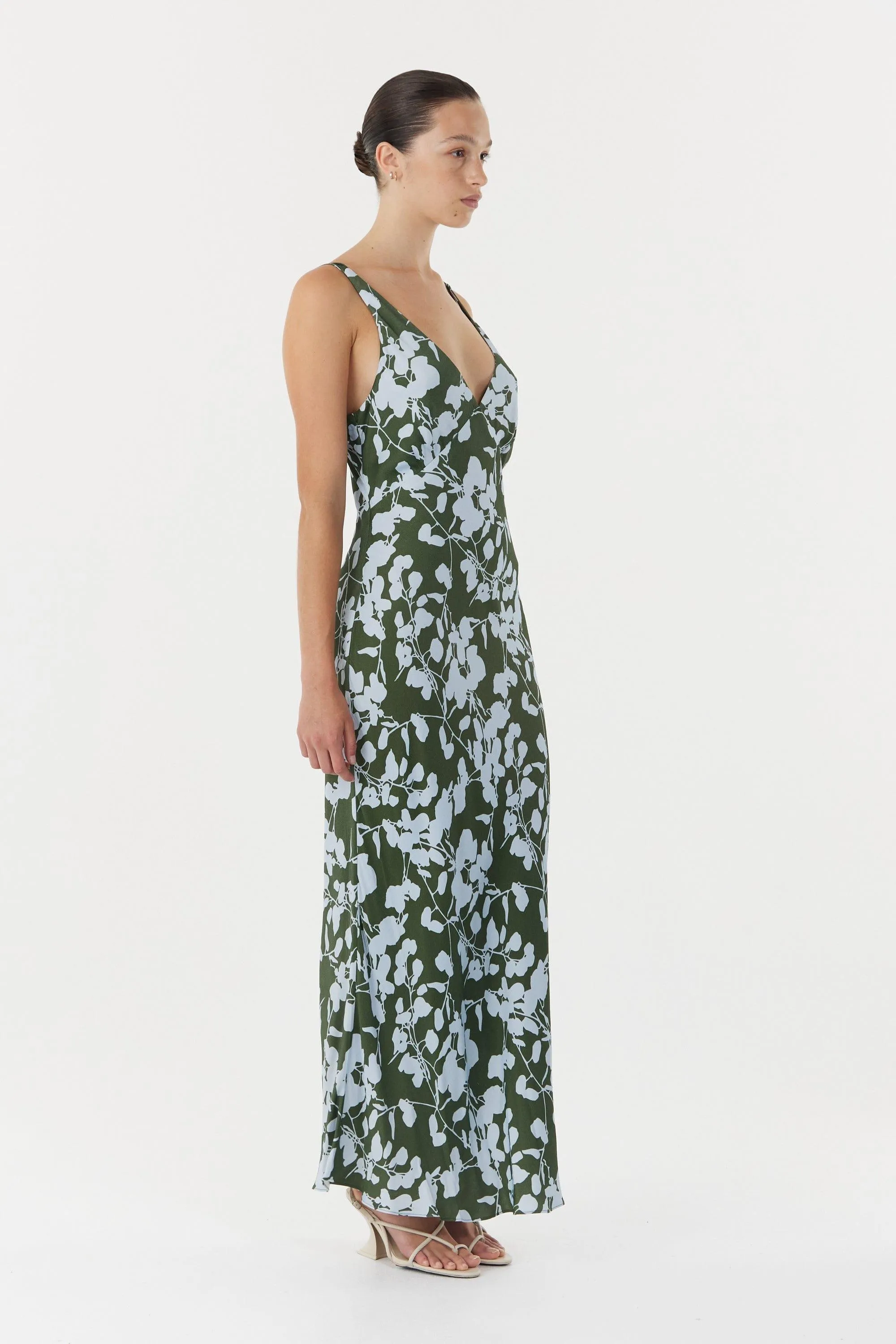 MODERN MUSE BIAS MIDI DRESS | OLIVE SHADOW