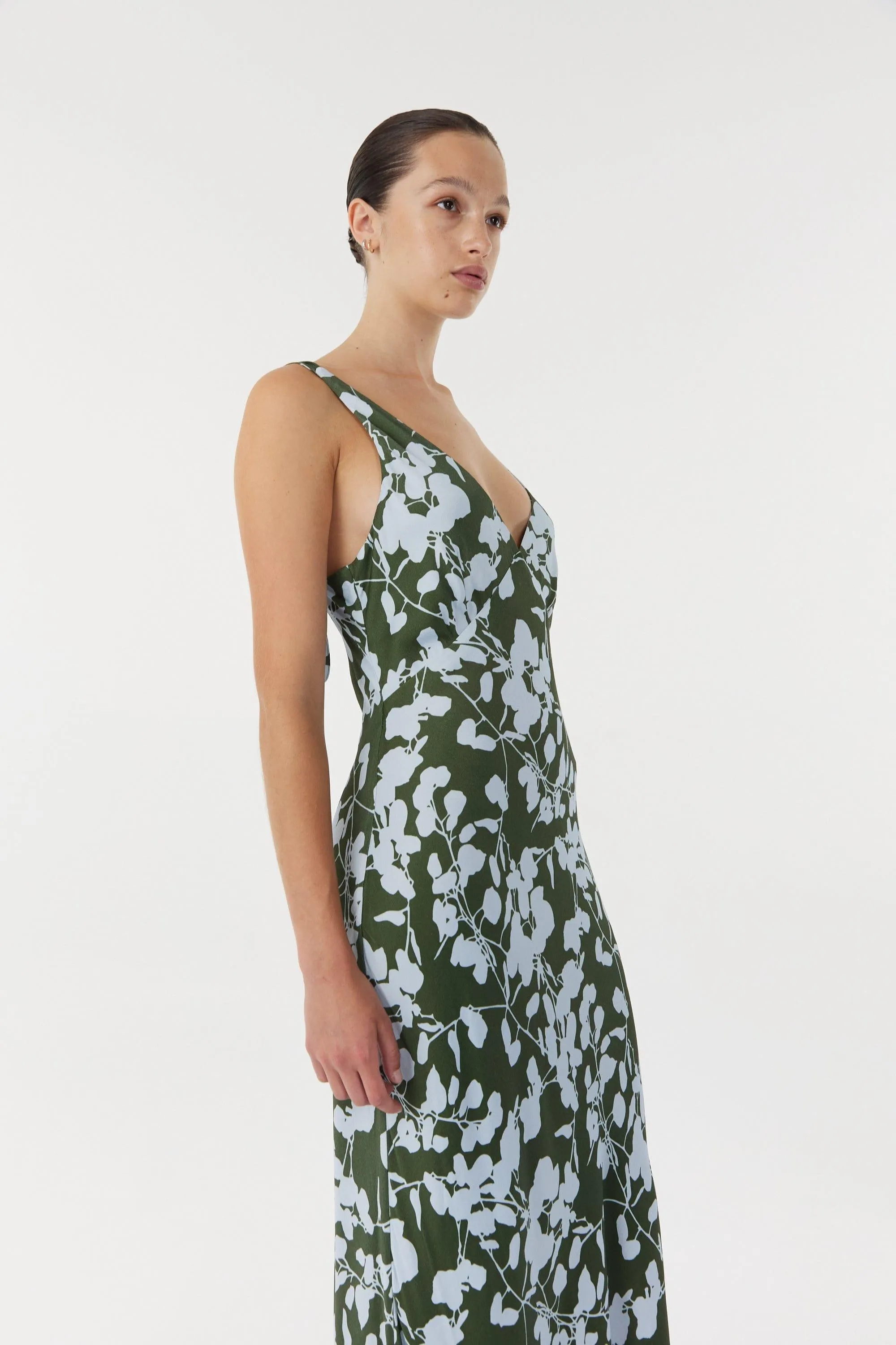 MODERN MUSE BIAS MIDI DRESS | OLIVE SHADOW
