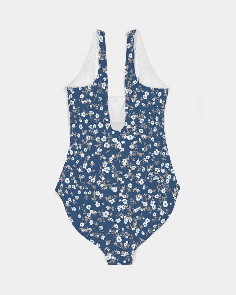 Navy Liberty Floral Feminine One-Piece Swimsuit