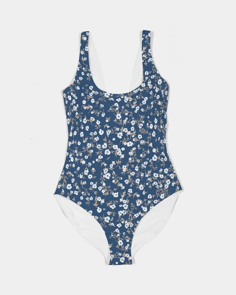Navy Liberty Floral Feminine One-Piece Swimsuit