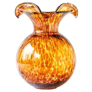 NEW Vietri Hibiscus Glass Brown Tortoise Shell Large Fluted Vase