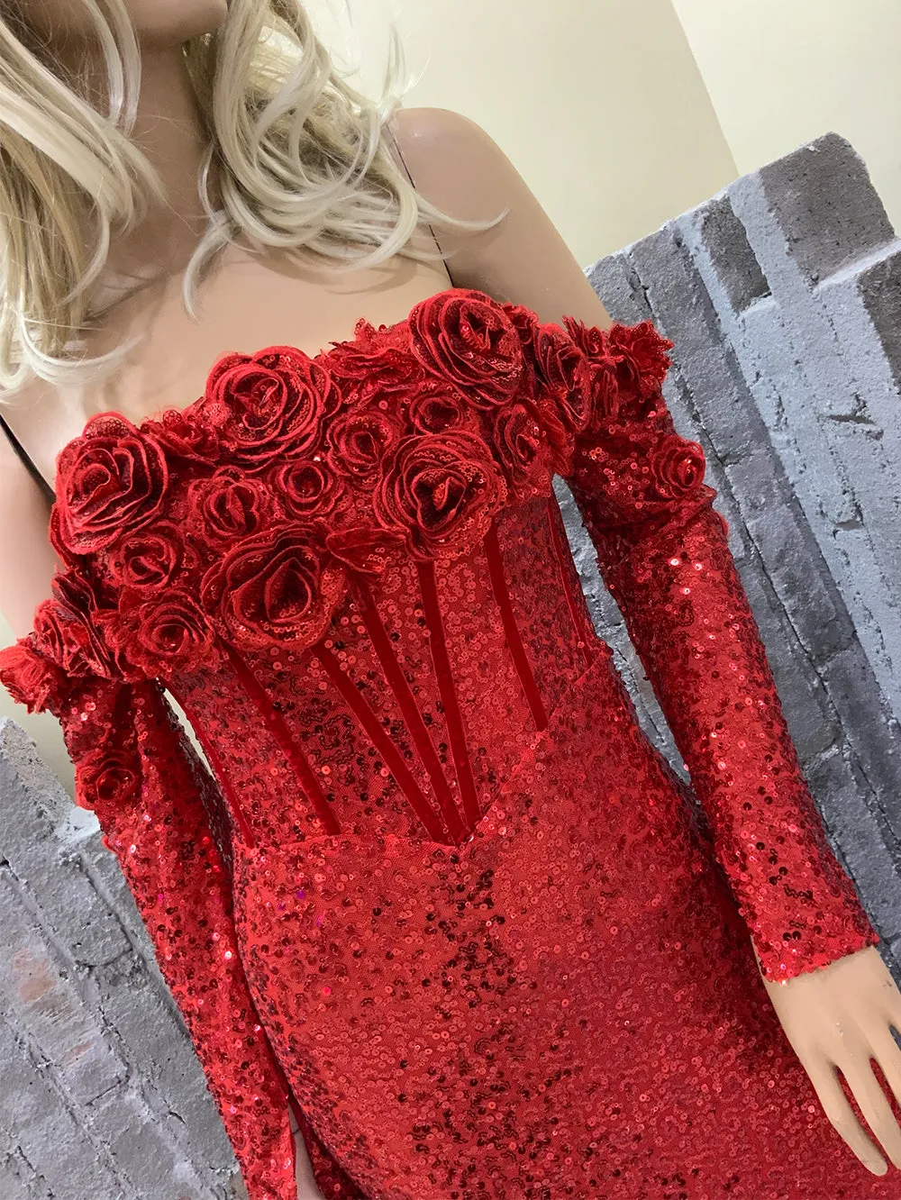Off Shoulder Long Sleeve Haut Maxi Bodycon Dress HT20600