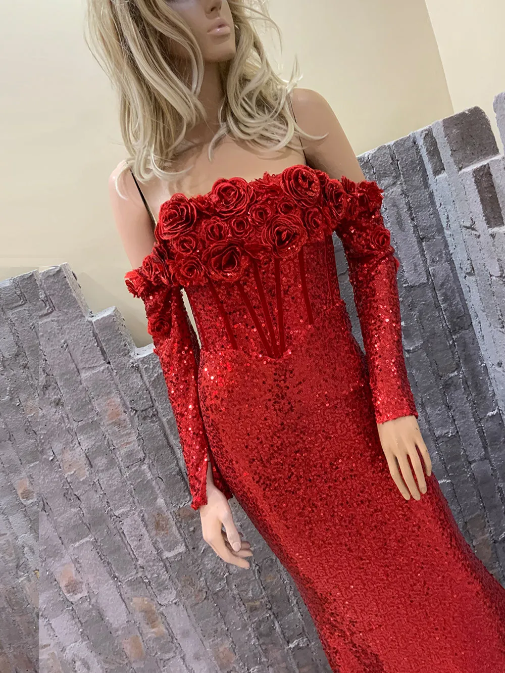 Off Shoulder Long Sleeve Haut Maxi Bodycon Dress HT20600