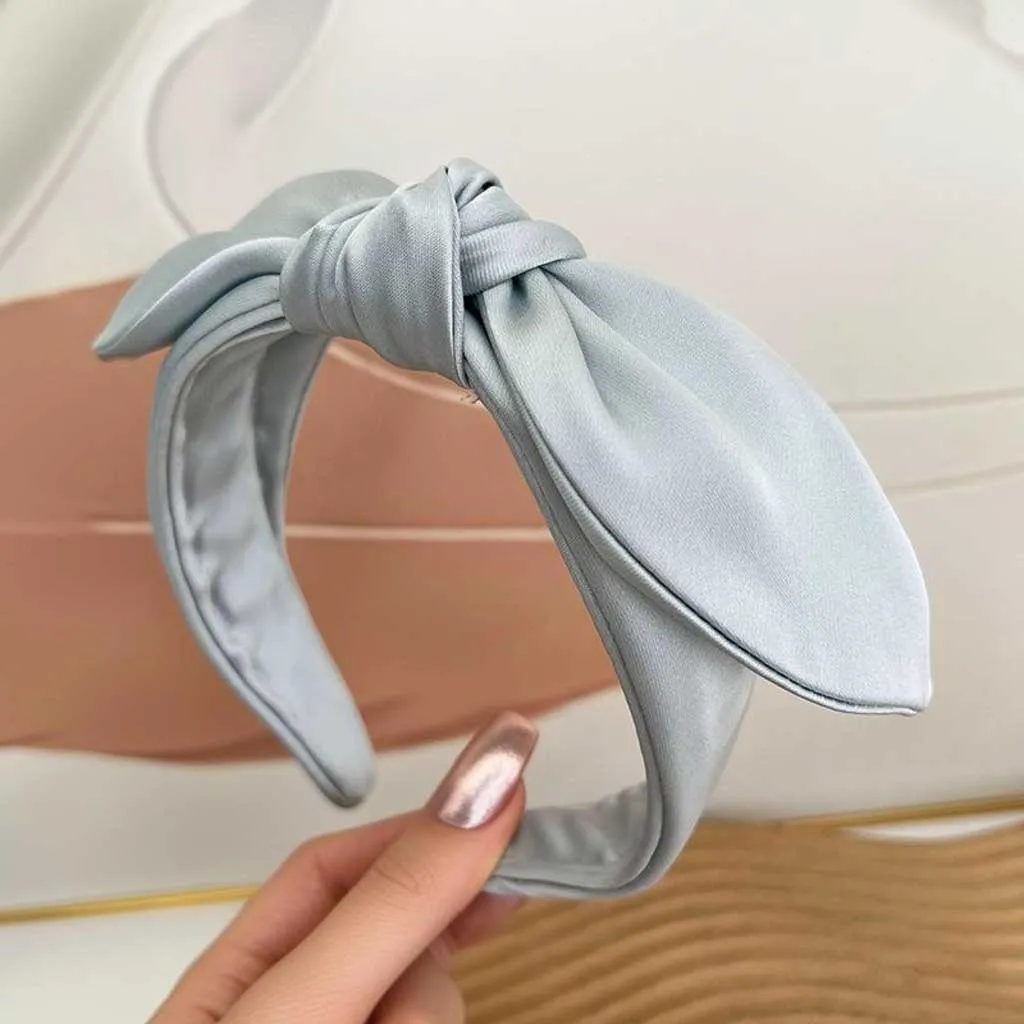 Pastel Blue Satin Bow Headband AC1013