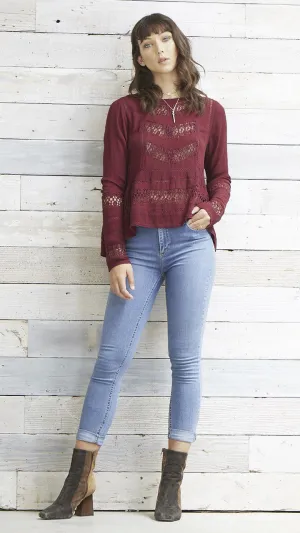 Patrons of Peace Lace Inset Merlot Top