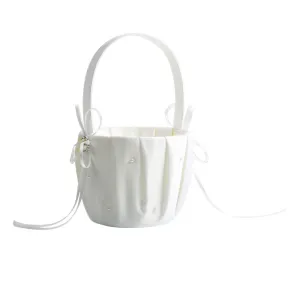 Pearl Satin Wedding Flower Girl Basket Ivory