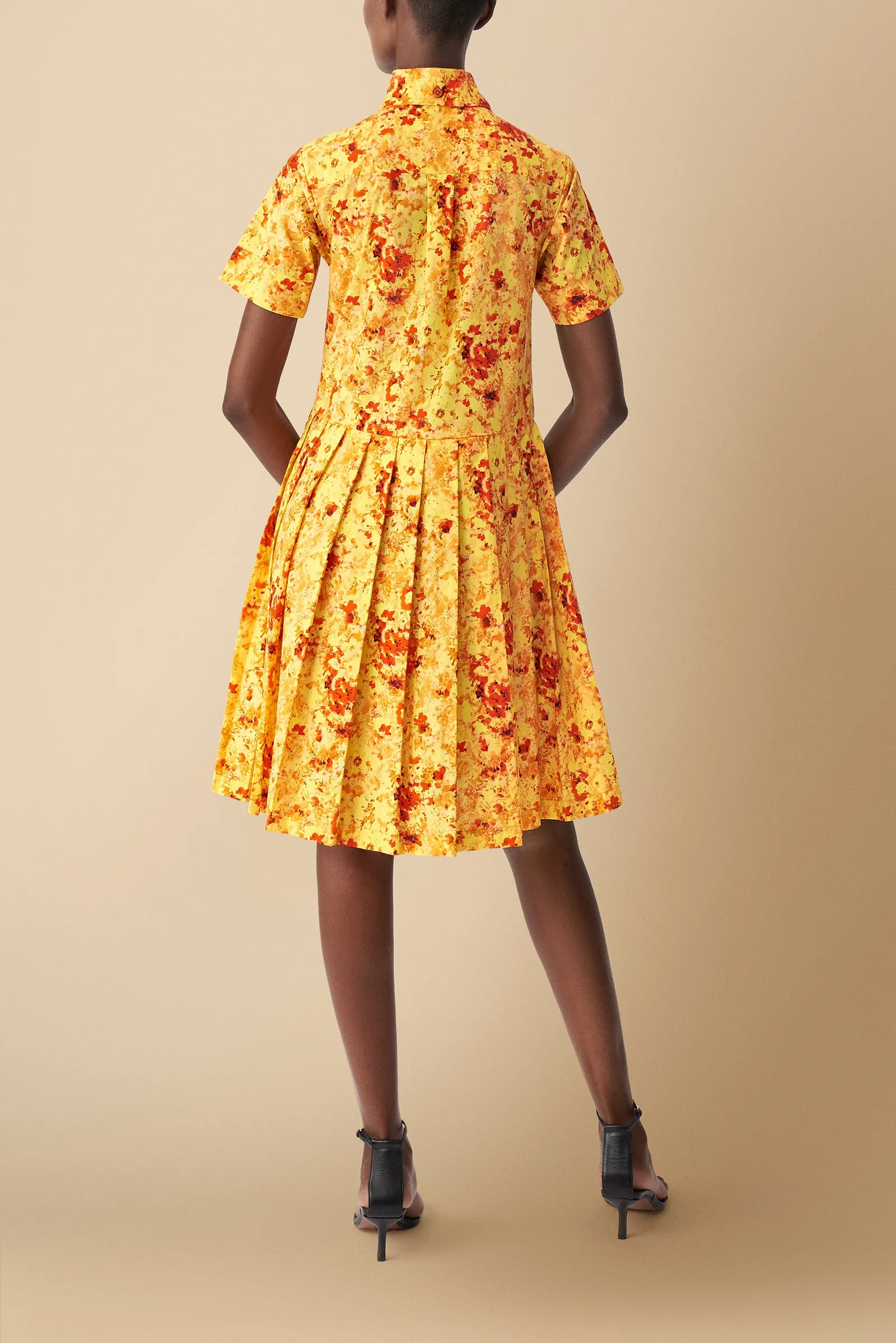 Pendo Cotton Poplin Floral Print Shirtdress in Orange