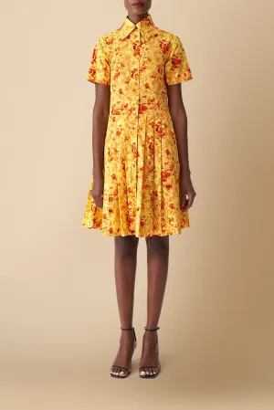 Pendo Cotton Poplin Floral Print Shirtdress in Orange