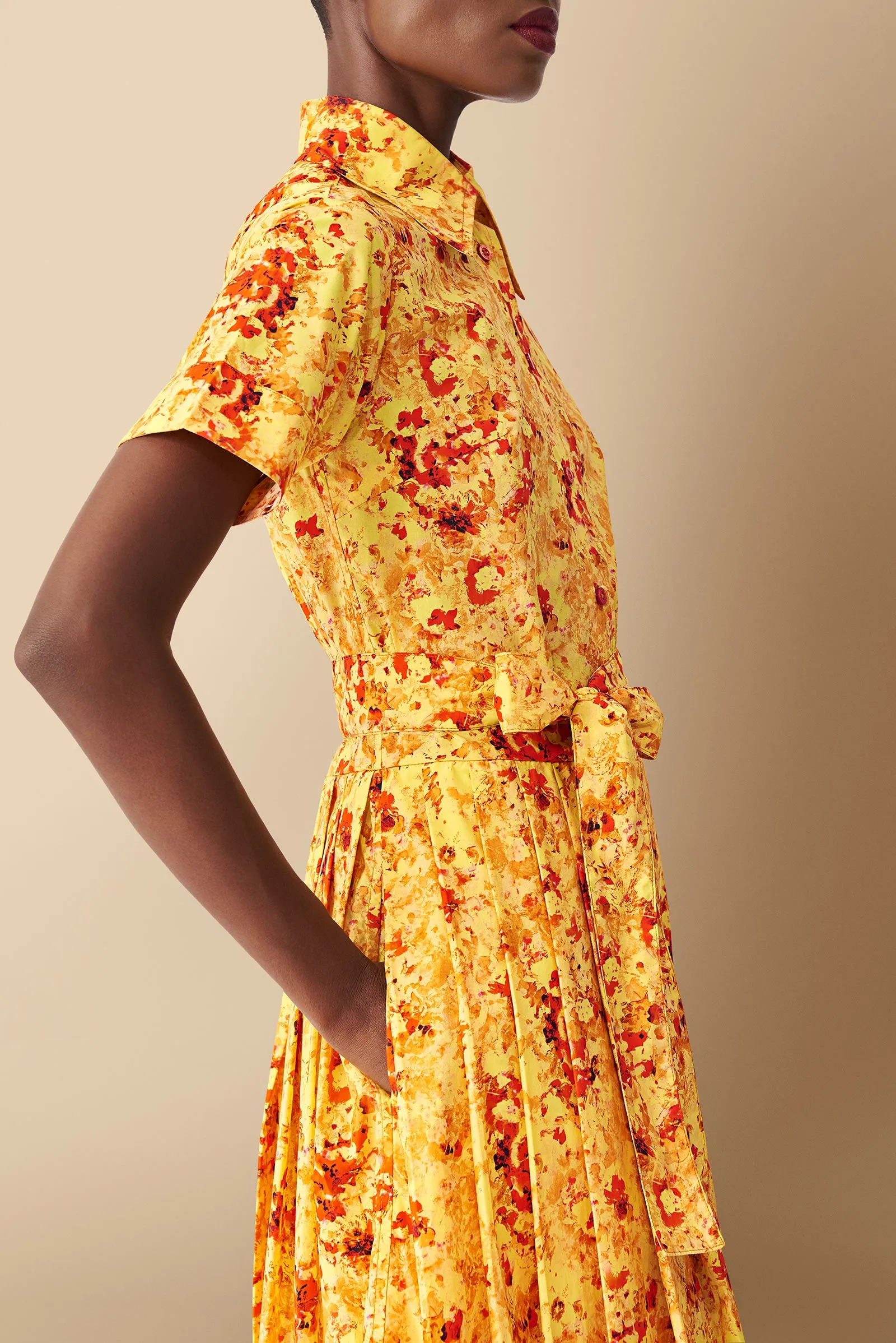 Pendo Cotton Poplin Floral Print Shirtdress in Orange