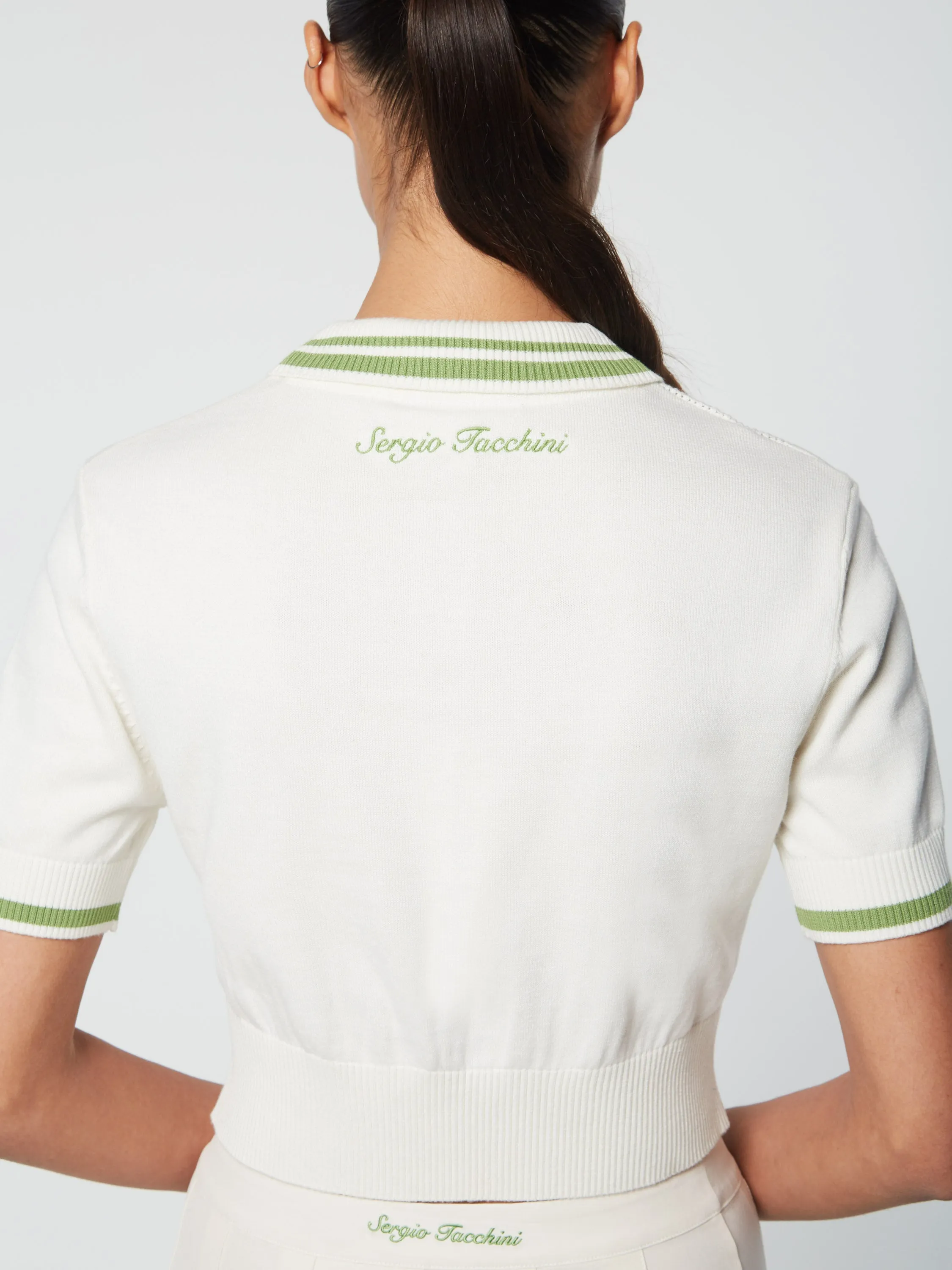 Perla Knit Cropped Polo- Gardenia