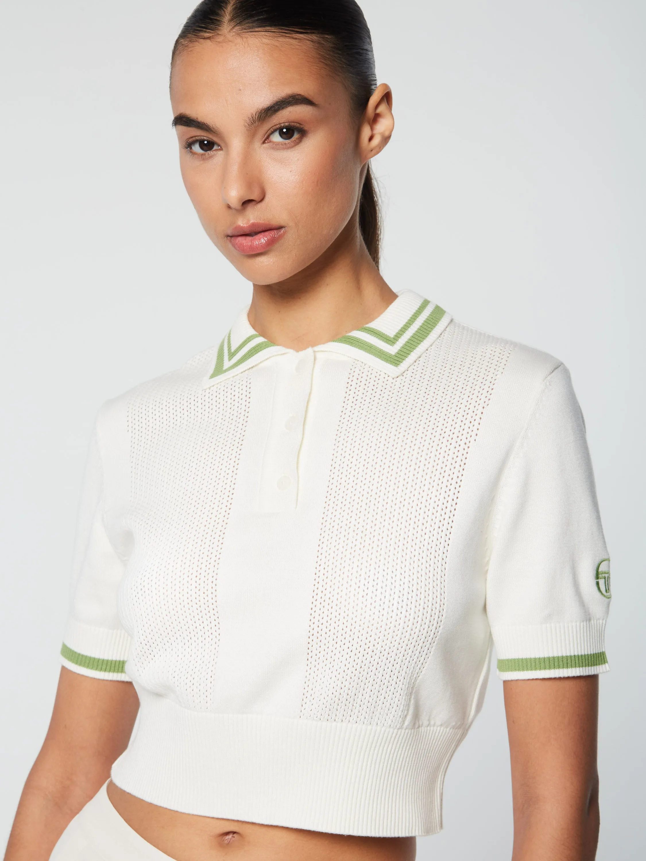 Perla Knit Cropped Polo- Gardenia