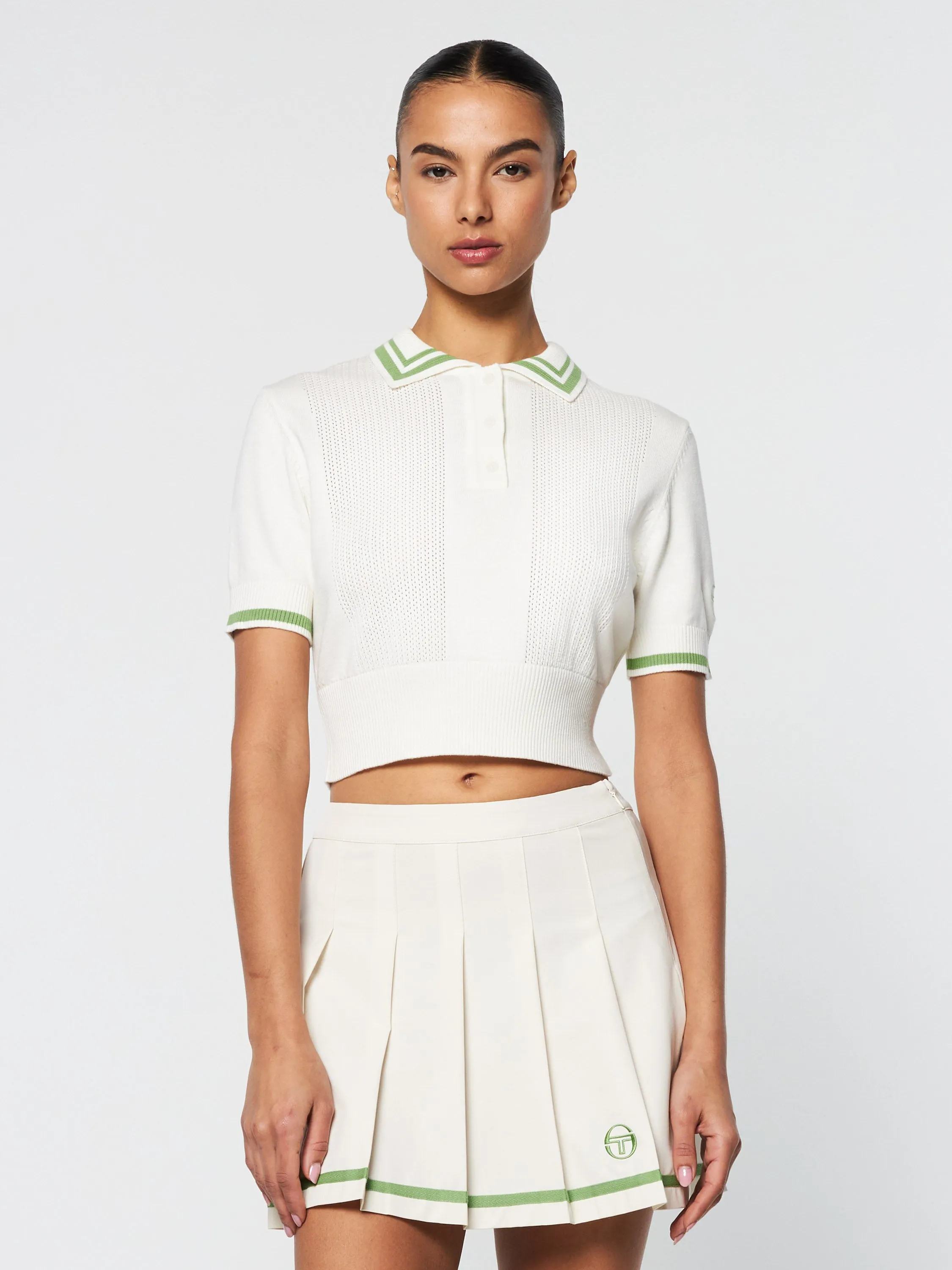 Perla Knit Cropped Polo- Gardenia