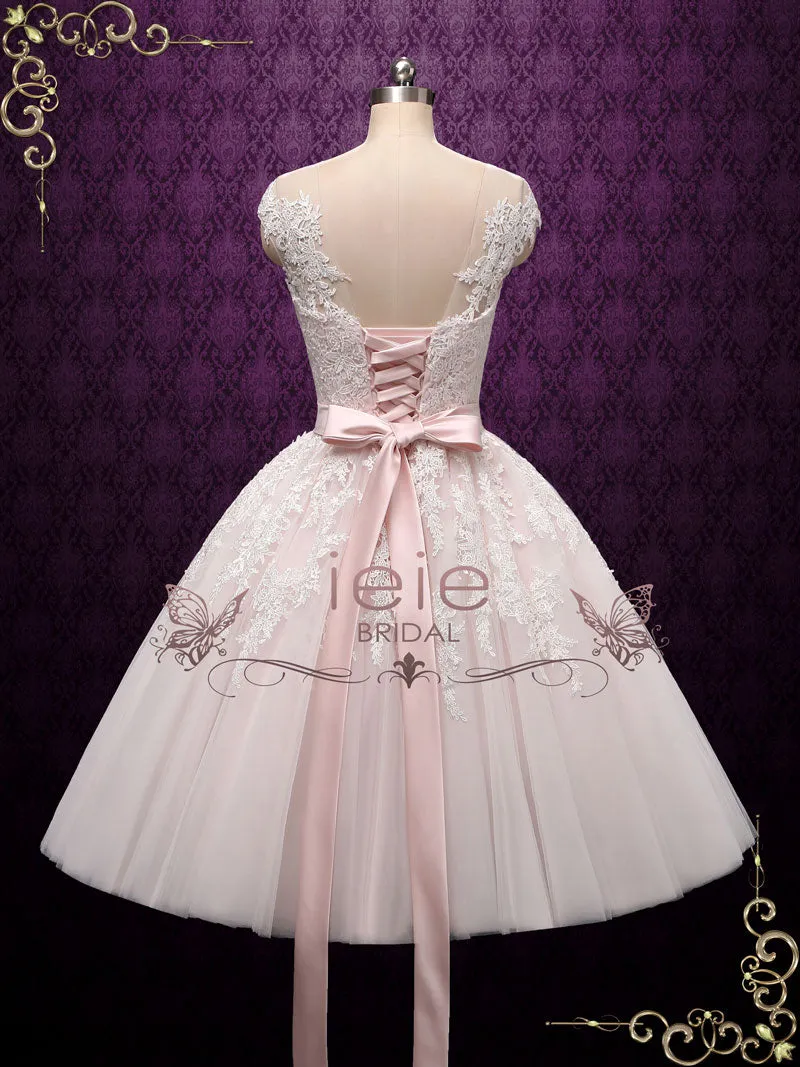 Petal Pink Retro Tea Length Wedding Dress ROSALIE