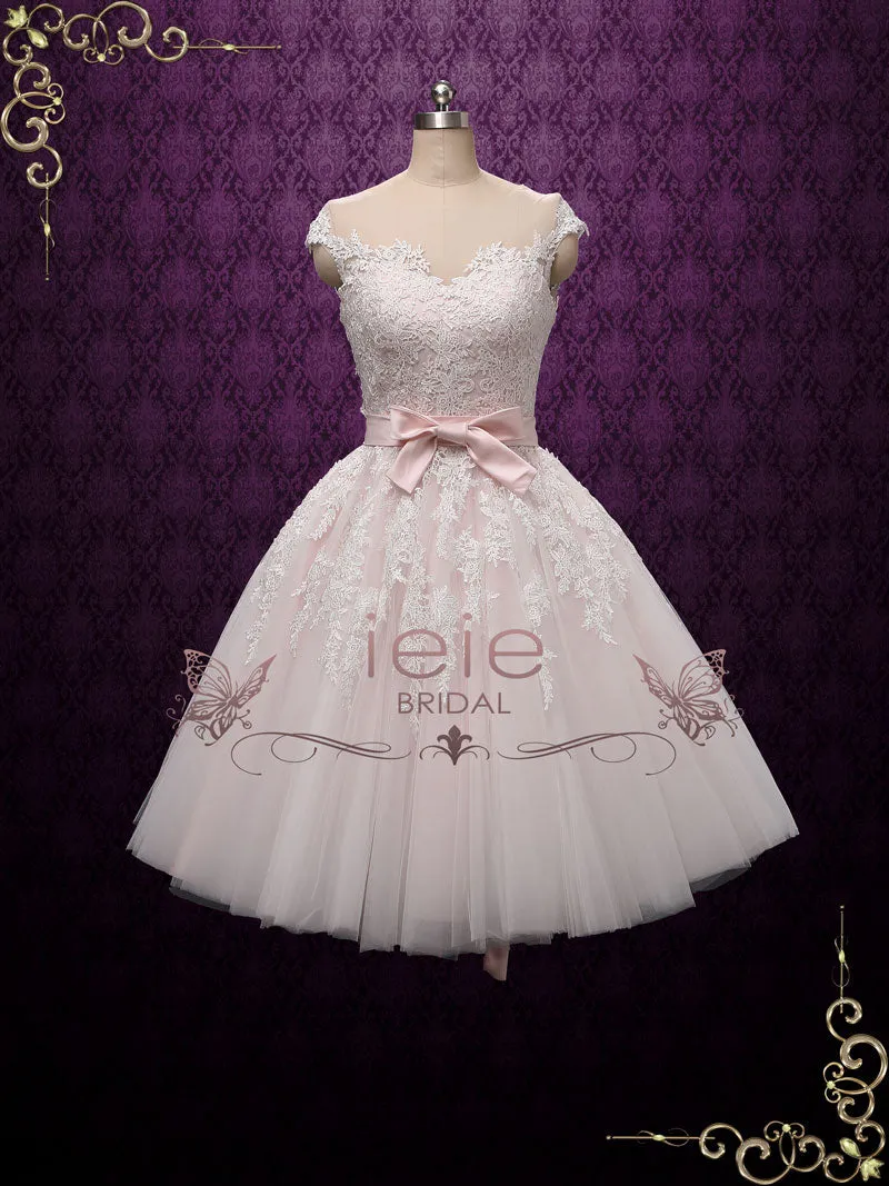 Petal Pink Retro Tea Length Wedding Dress ROSALIE
