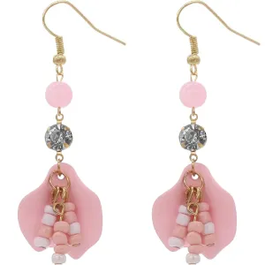 Pink Tulip Petal Beaded Dangle Earrings