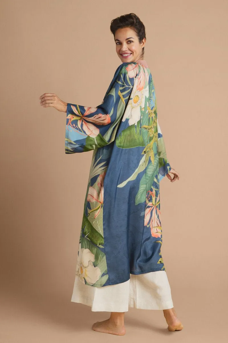 Powder Delicate Tropics Kimono Gown Indigo