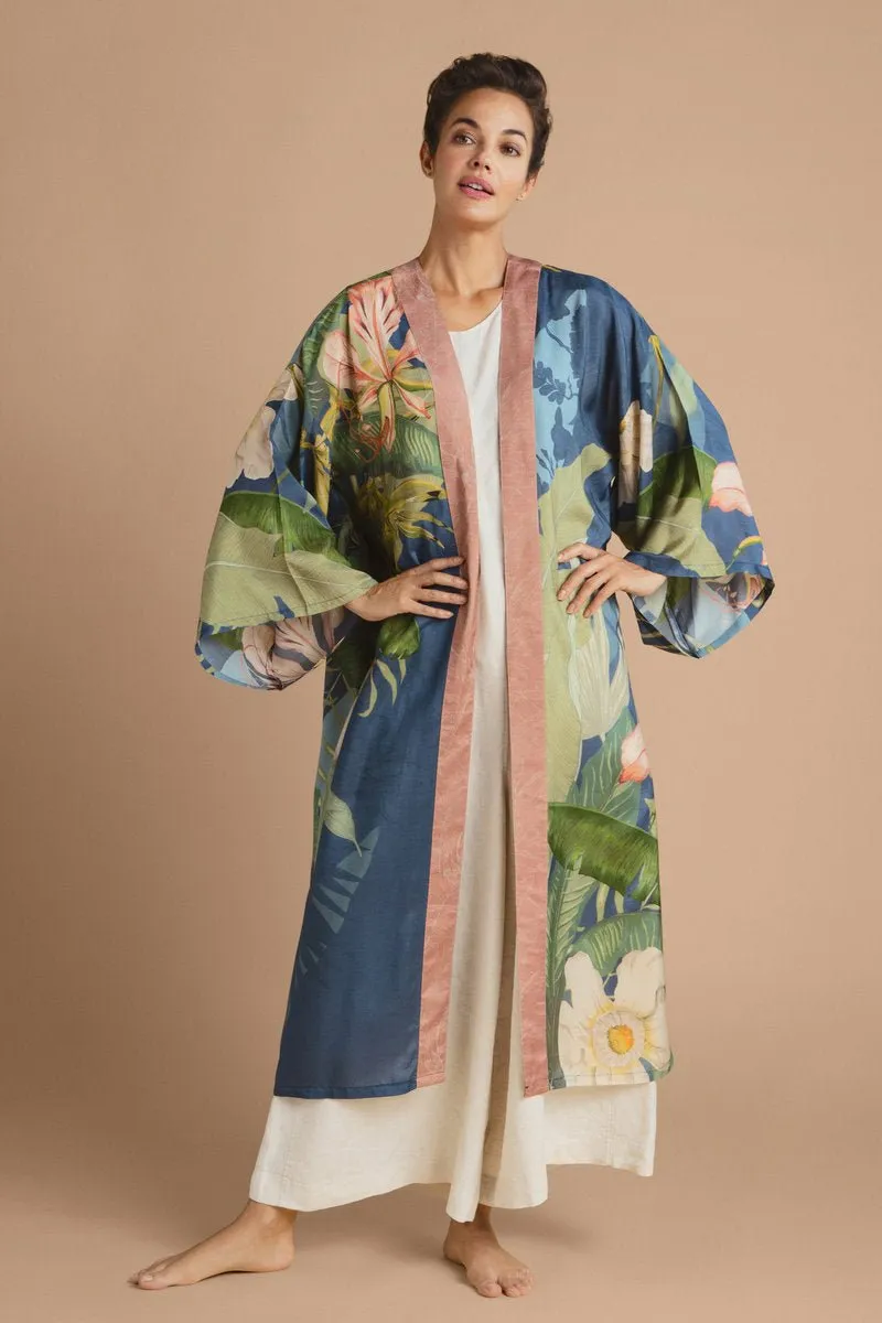 Powder Delicate Tropics Kimono Gown Indigo