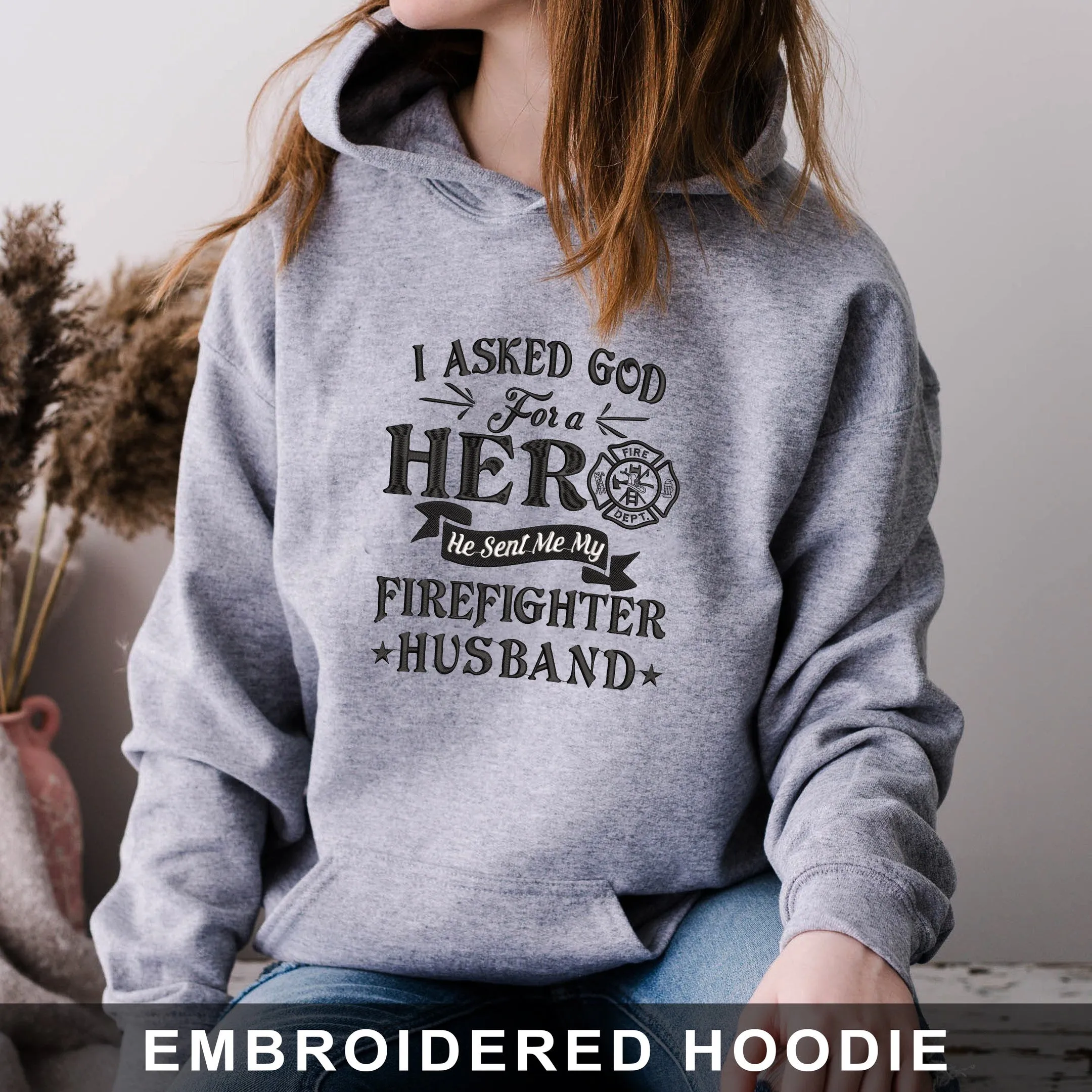 Proud Firefighter Wife Embroidered Hoodie, Sweatshirt