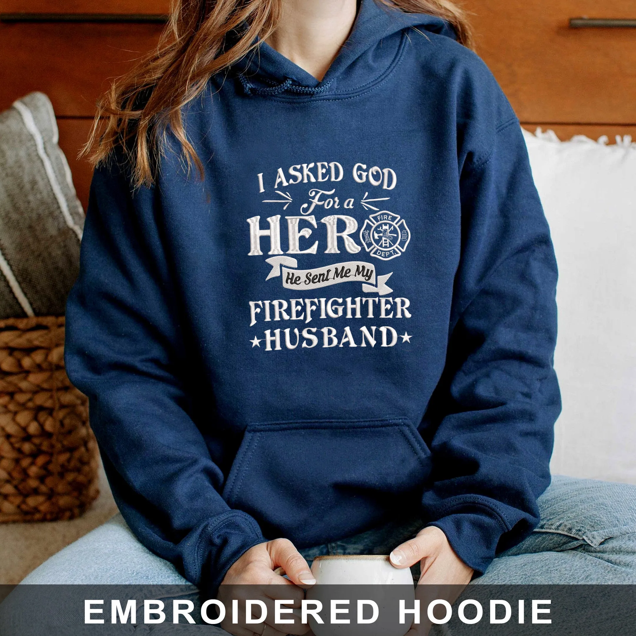 Proud Firefighter Wife Embroidered Hoodie, Sweatshirt