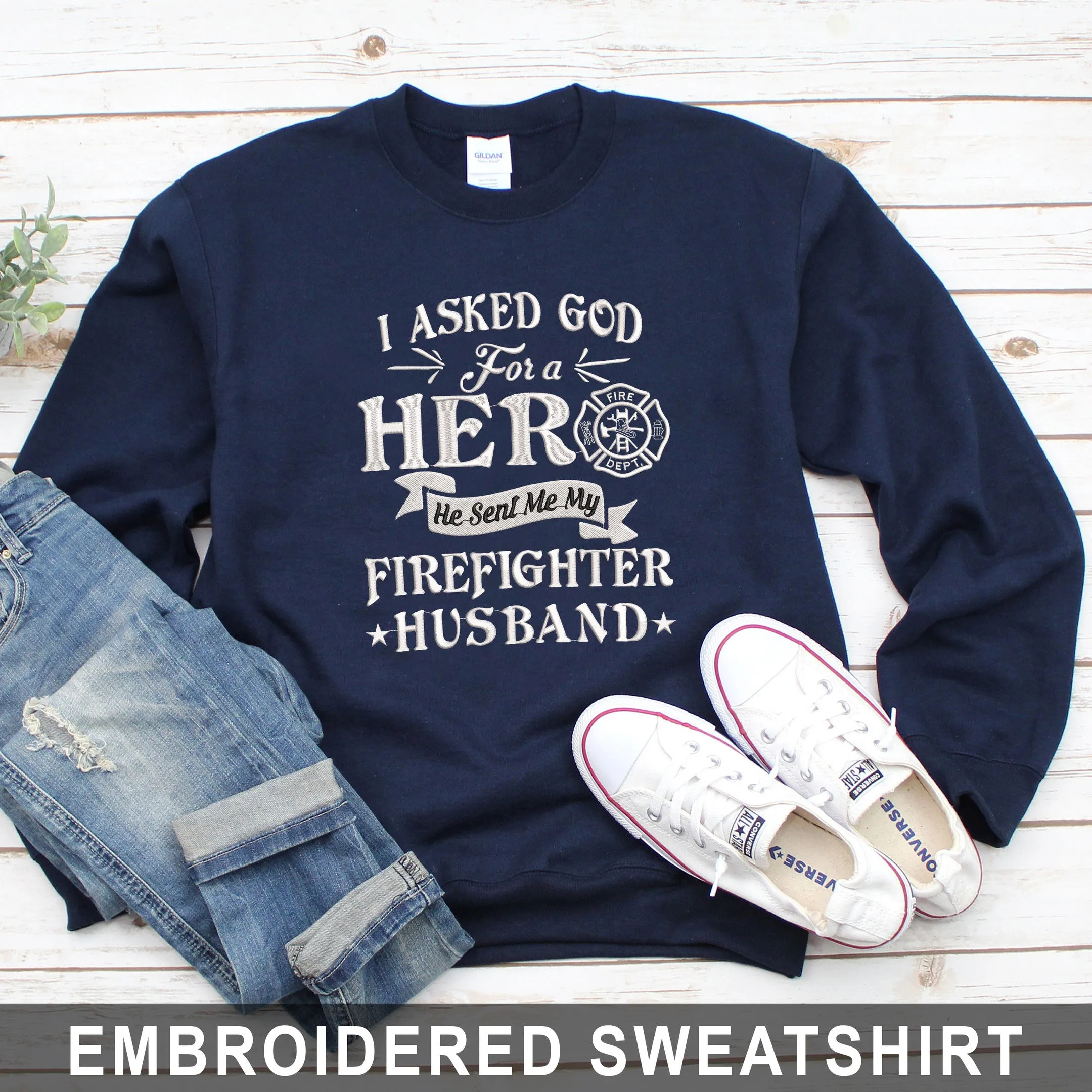 Proud Firefighter Wife Embroidered Hoodie, Sweatshirt