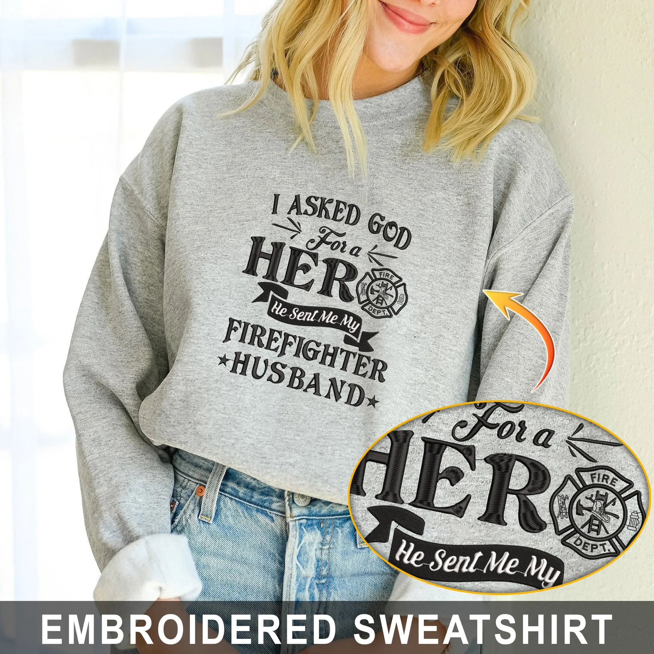 Proud Firefighter Wife Embroidered Hoodie, Sweatshirt