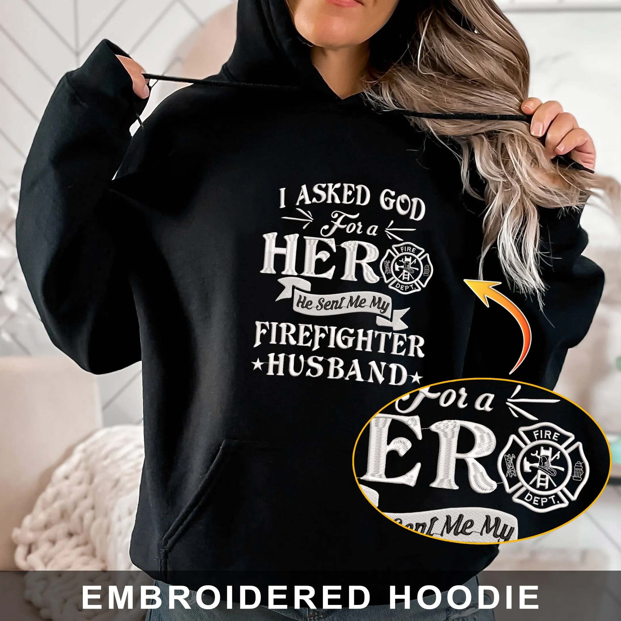 Proud Firefighter Wife Embroidered Hoodie, Sweatshirt