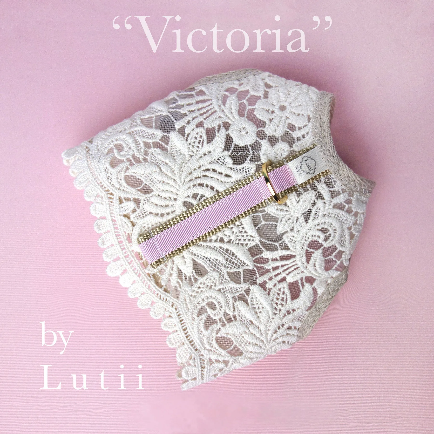 "Cream/pink Victoria"-handmade adjustable lace dog harness