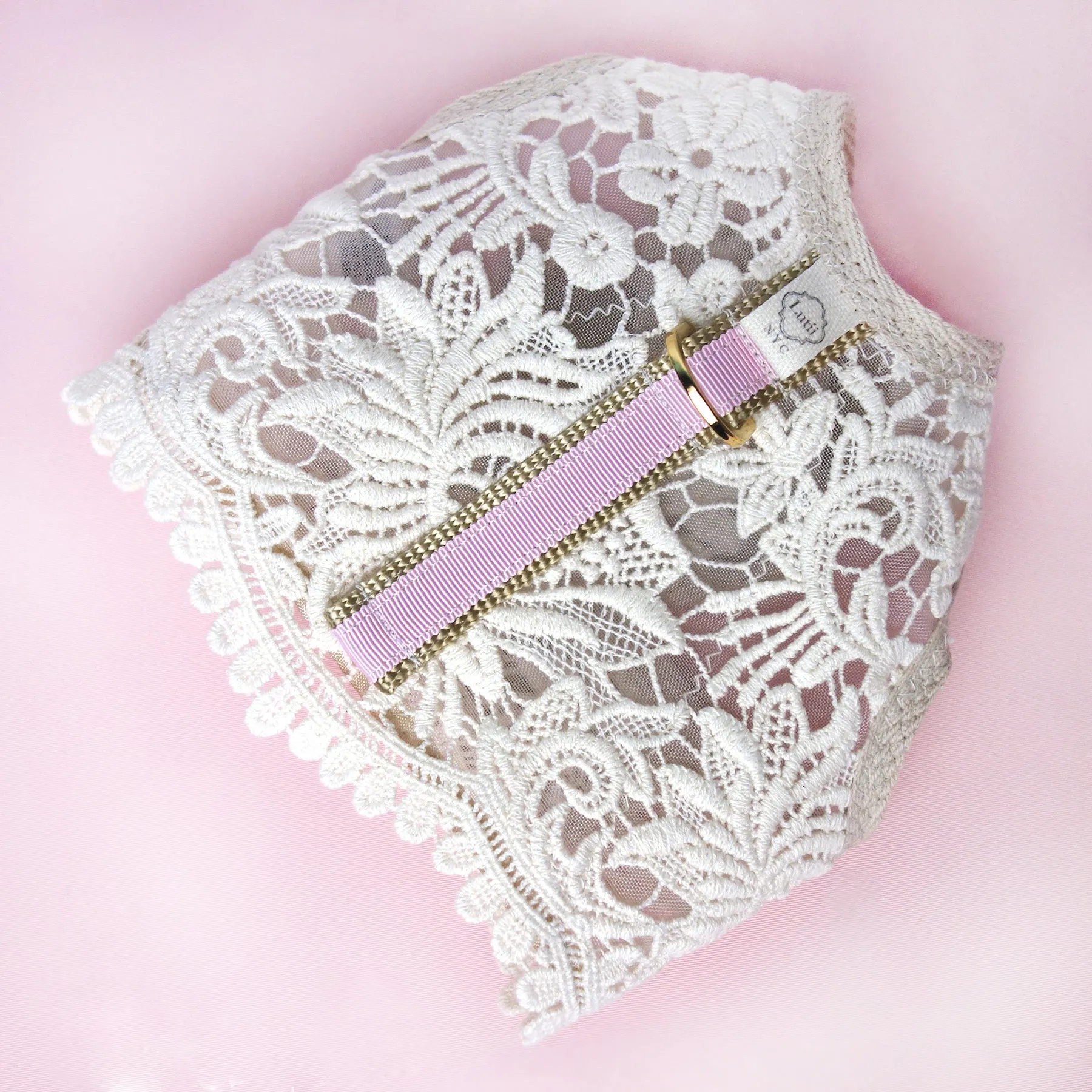"Cream/pink Victoria"-handmade adjustable lace dog harness