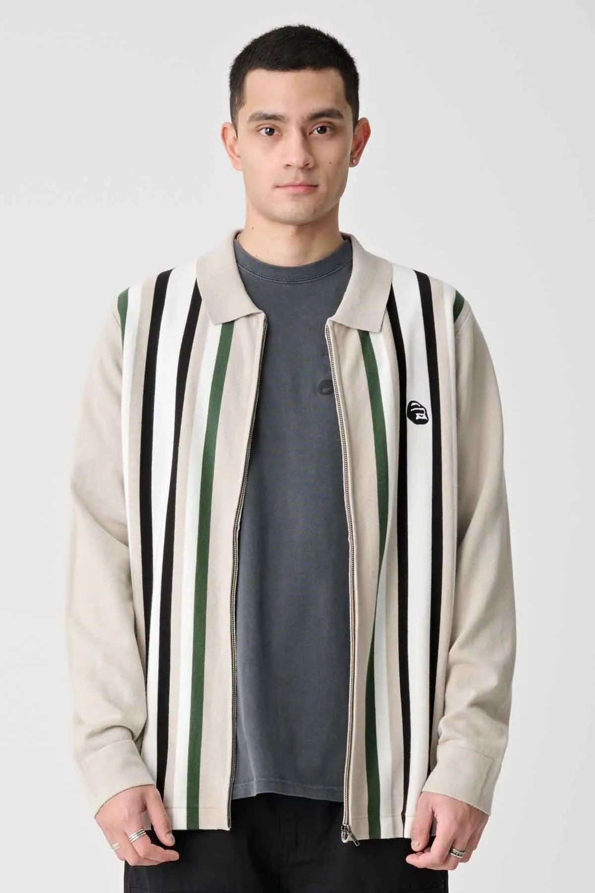 RAIL ZIP KNIT POLO - BONE
