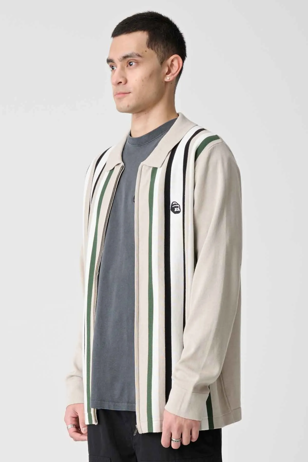 RAIL ZIP KNIT POLO - BONE
