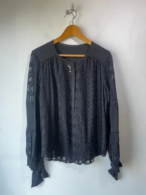 Rebecca Taylor Black Embroidered Poet Blouse