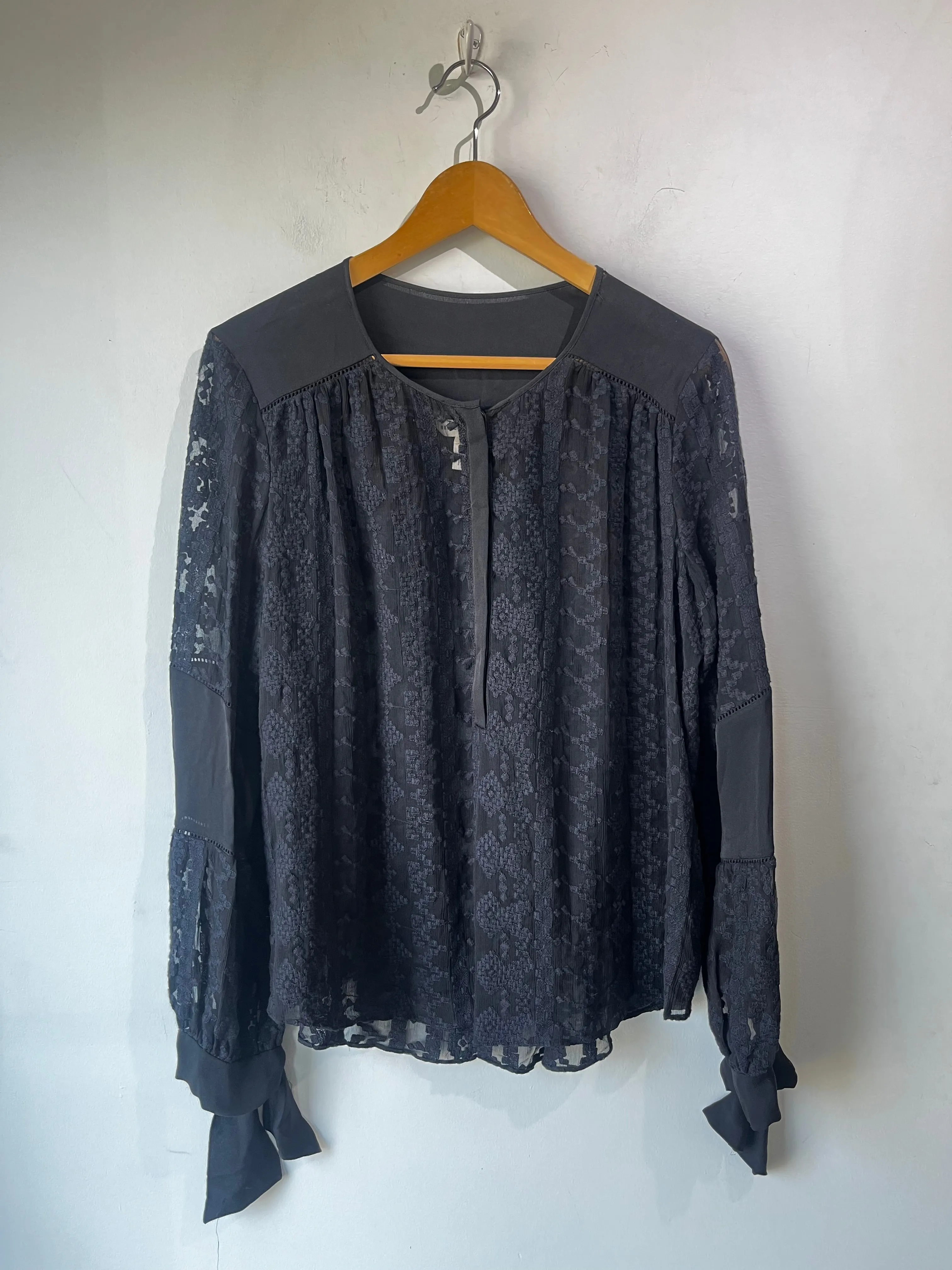 Rebecca Taylor Black Embroidered Poet Blouse