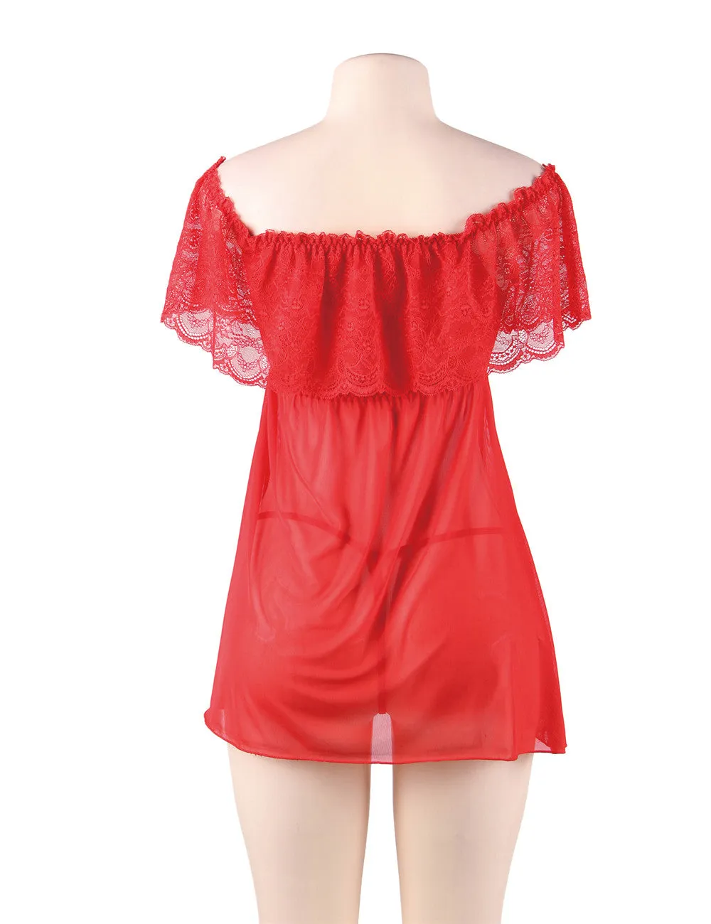 Red Off-Shoulder Lace Sexy Babydoll