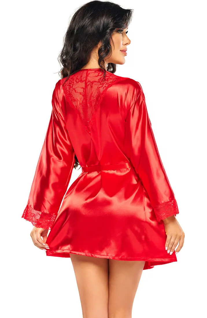 Red satin robe with lace - Penelope