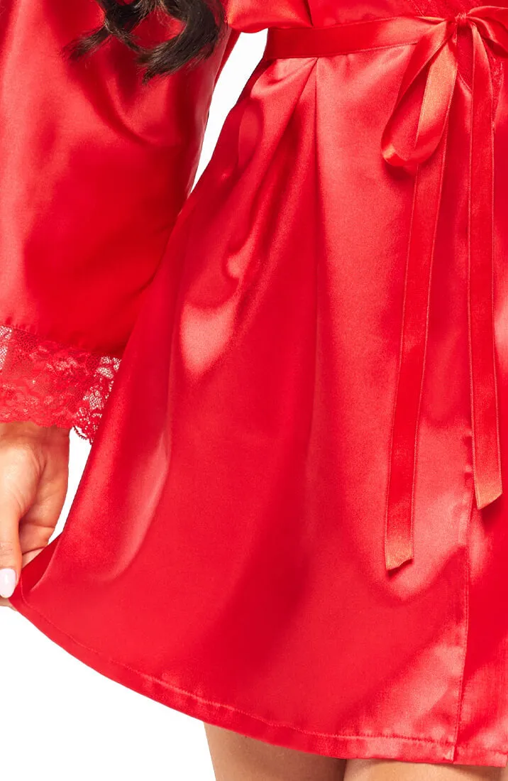 Red satin robe with lace - Penelope