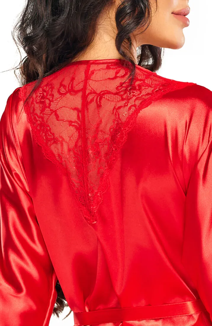 Red satin robe with lace - Penelope