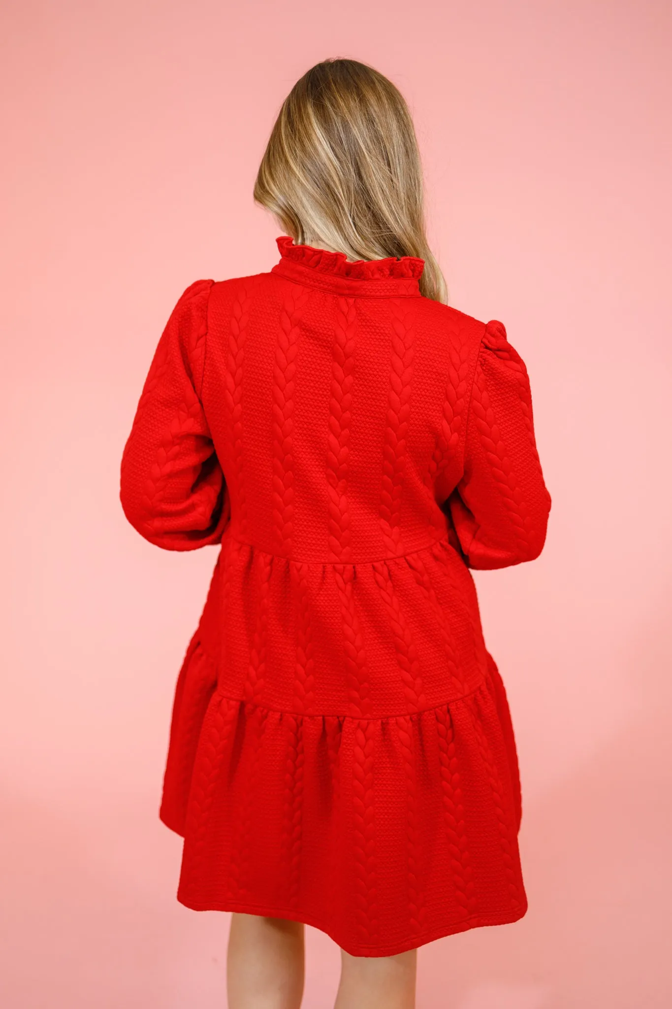 Red Textured Tiered Dress