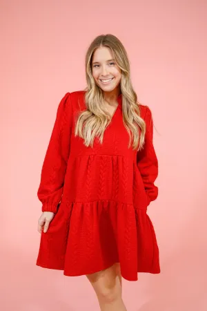 Red Textured Tiered Dress