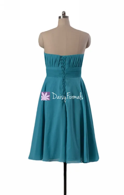 Romantic Cyan Chiffon Bridesmaid Dress Delicate Strapless A-line Party Dress (BM856)