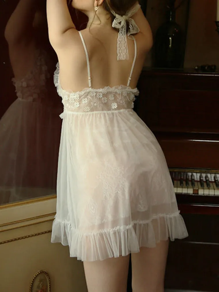 Romantic Floral Embroidered Sheer Dress