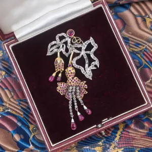 Rose-cut Diamond and Ruby Fuchsia Flower Brooch c1910