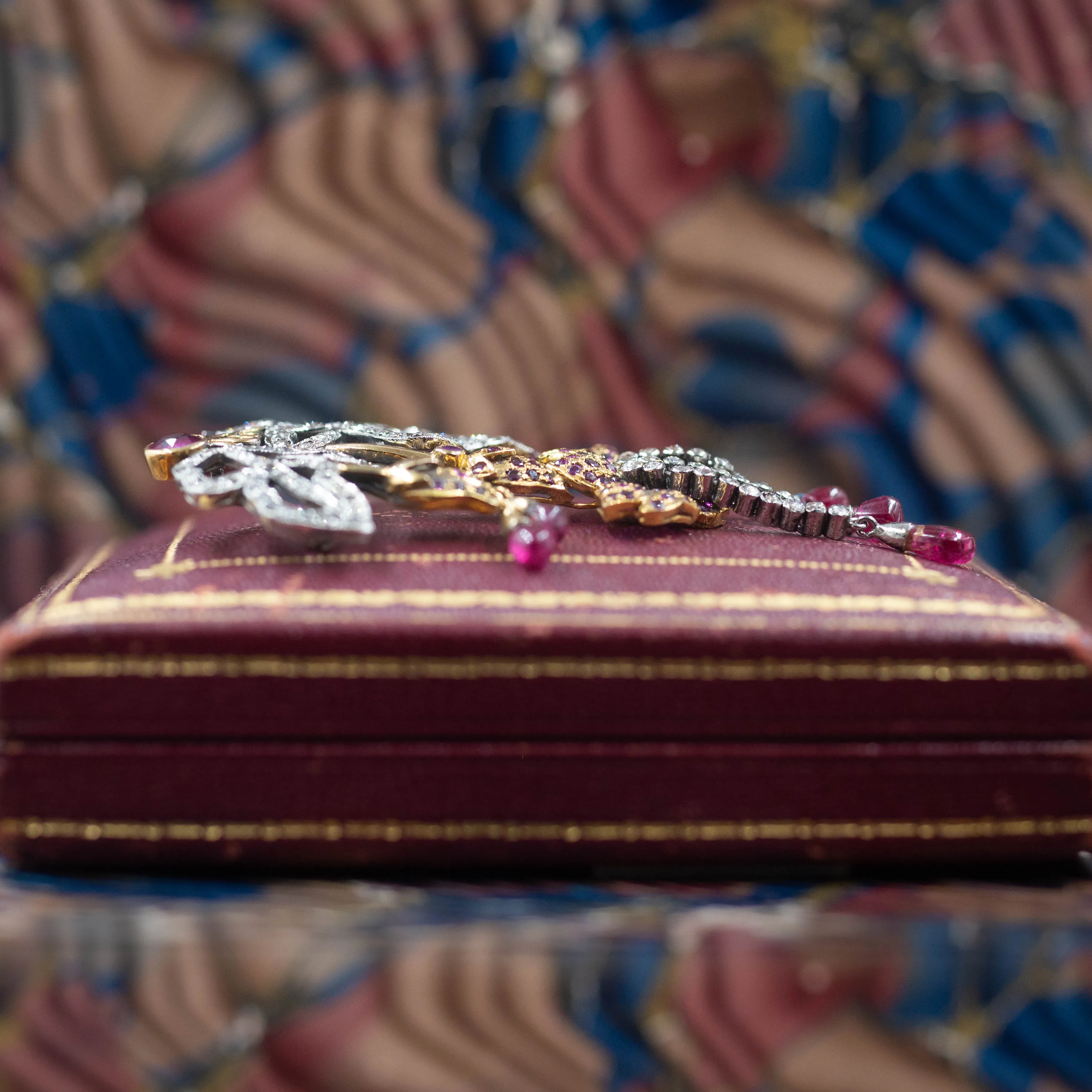 Rose-cut Diamond and Ruby Fuchsia Flower Brooch c1910