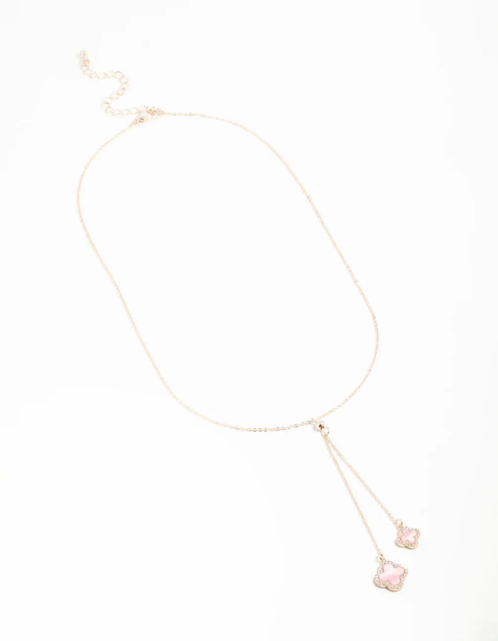 Rose Gold Cubic Zirconia Pink Flower Y-Necklace