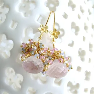 Rose Quartz Pastel Sapphires Cluster Tendrils Earrings - Juliet III Earrings