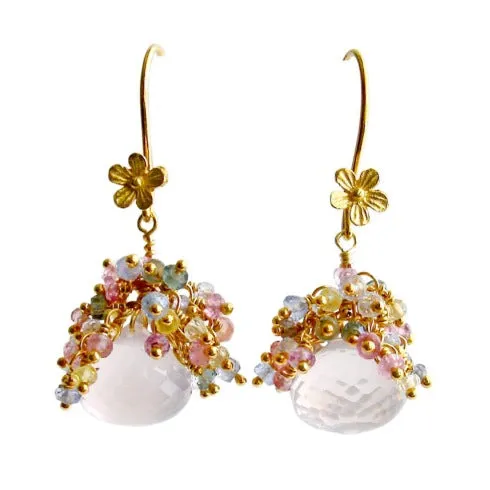 Rose Quartz Pastel Sapphires Cluster Tendrils Earrings - Juliet III Earrings