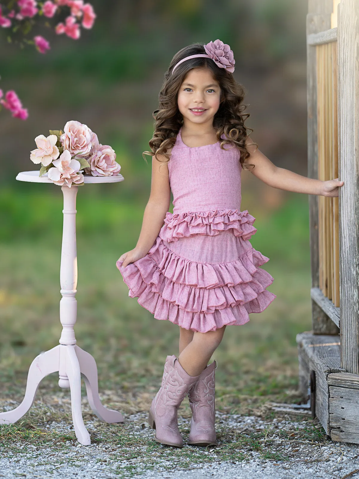 Rosewood Linen Ruffle Halter Top and Skirt Set