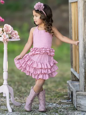 Rosewood Linen Ruffle Halter Top and Skirt Set