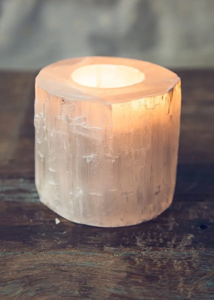 Selenite Cylinder Candle Holder