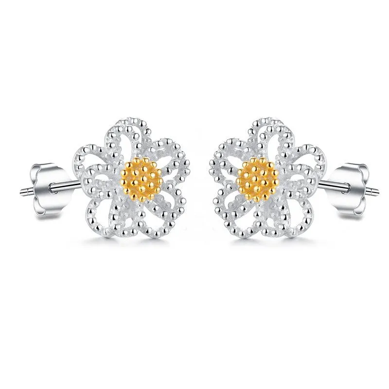 Silver Color Crystal Flower Stud Earring
