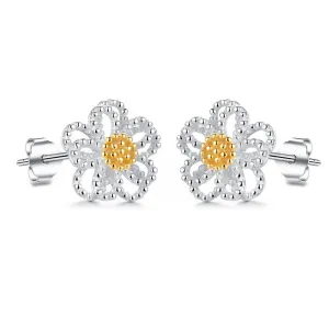 Silver Color Crystal Flower Stud Earring
